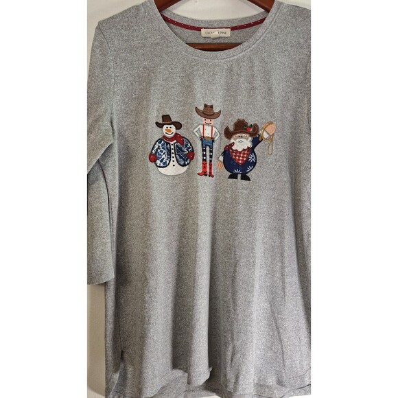 CLOVER and PINE Christmas Tunic Top Women XL Cowboy Rodeo Santa Snowman - Picture 5 of 8